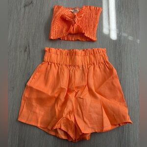Mable Orange Linen Two Piece Set - Tube Top & Shorts - Size M - NWOT